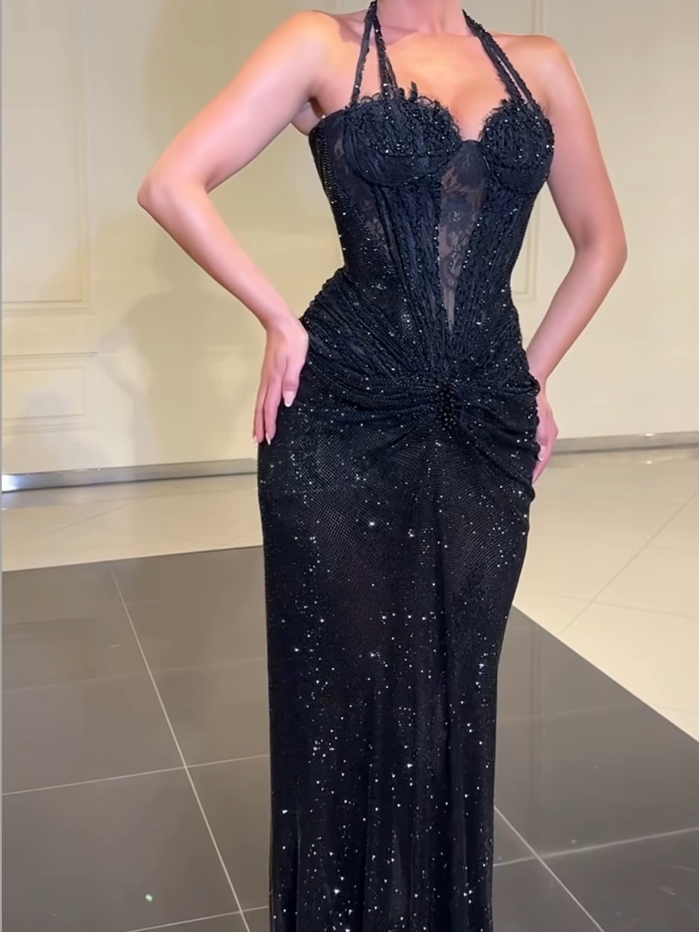 Black Embellished Corset Gown